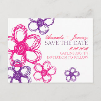 Rosa und Lila Wildblumen Save the Date Ankündigungspostkarte