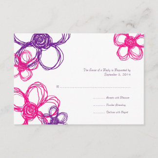 Rosa und Lila wilde Blume Hochzeit RSVP Karte