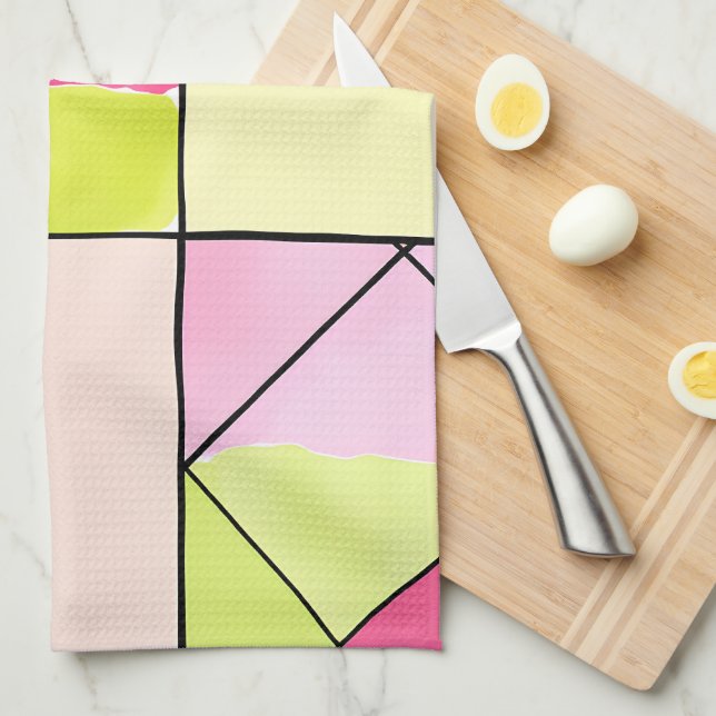 Rosa und Limettengrün Patchwork abstrakt Geschirrtuch (Viertel Falte)