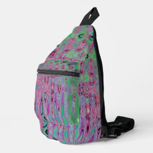 Rosa und Limettengrüne Groovy abstrakte atomare We Crossbody Bag