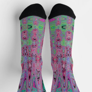 Rosa und Limettengrüne Groovy abstrakte atomare We Socken