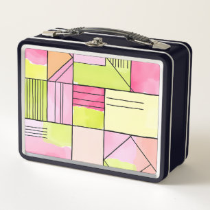 Rosa und Limettengrüne Patchwork-Abstraktion Metall Brotdose