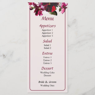 Rosa und Magenta Stiefmütterchen Hochzeitsmenü Menükarte
