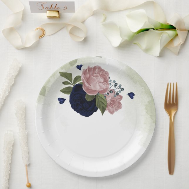 Rosa- und Marinebarten Pappteller (Hochzeit)