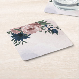 rosa und marineblaue Blumen botanisch Rechteckiger Pappuntersetzer