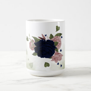 Rosa und marineblaue Blumen Kaffeetasse