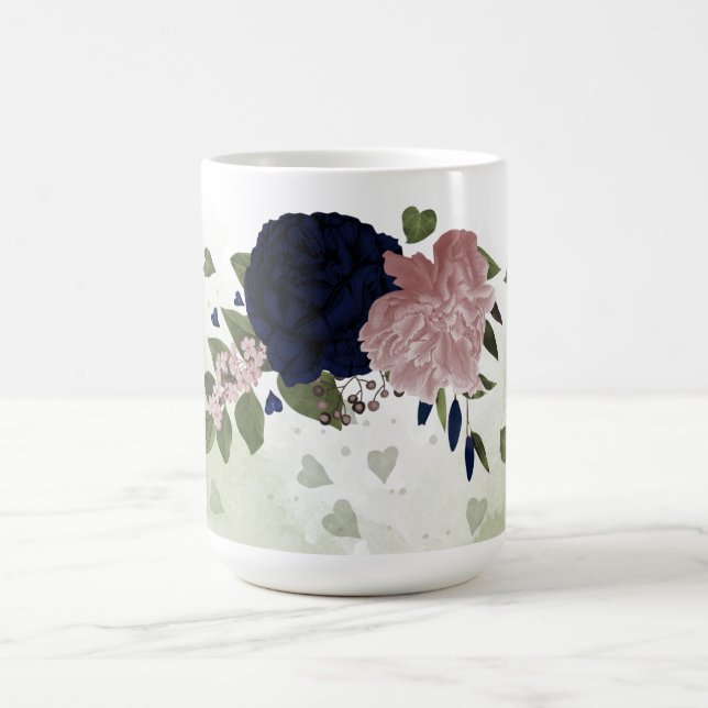 Rosa und marineblaue Blumen Kaffeetasse (Mittel)