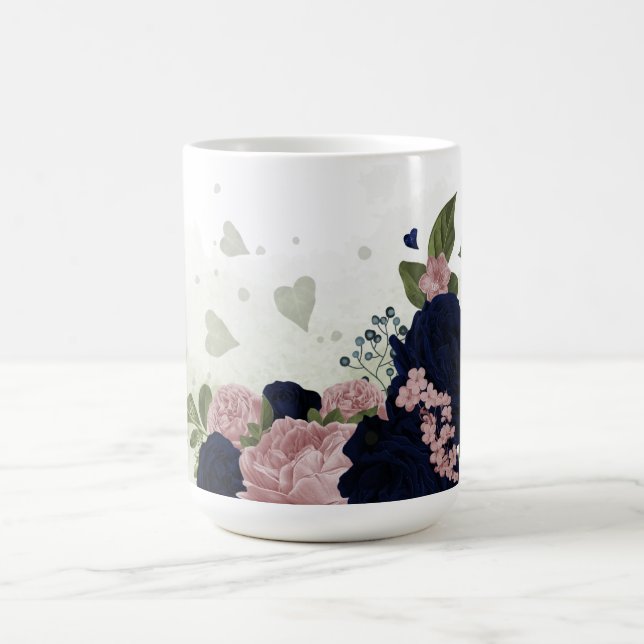 Rosa und marineblaue Blumen Kaffeetasse (Mittel)