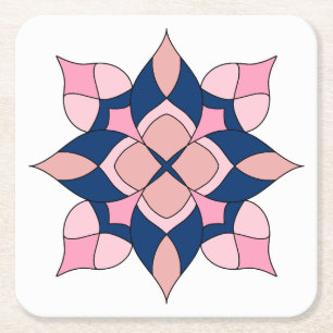 Rosa und Marineblaue Geometrische Blumenfliesen Rechteckiger Pappuntersetzer