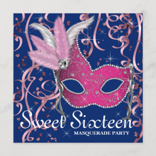 Rosa und Marineblaue Sweet Sixteen-Party Einladung