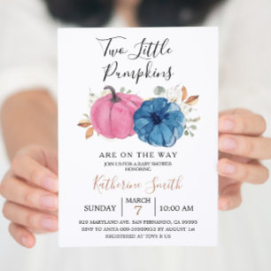 Rosa und Marineblaue Two Little Pumpkin Babyparty Einladung