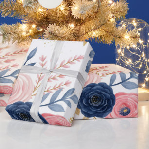 Rosa und marineblaues Blumenmuster-Geschenkpapier Geschenkpapier