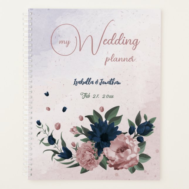 Rosa- und Marinehochzeit Blume Planer (Vorderseite)