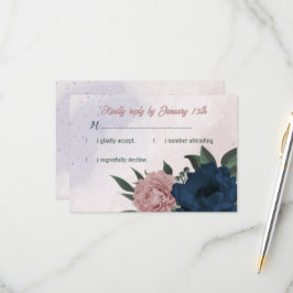 Rosa- und Marinehochzeit Blume RSVP Karte