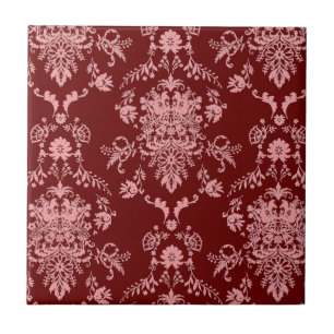 Rosa und Maroon Damask Keramik Tile Fliese