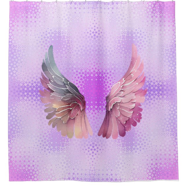 Rosa und Mauve Angel Wings im maurischen Hintergru Duschvorhang (Vorderseite)