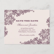 Rosa und Mauve Antik-Spitze 'Save the Date'