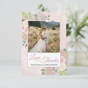 Rosa und Mauve Blumen Hochzeit Liebe und Dankeschö Dankeskarte