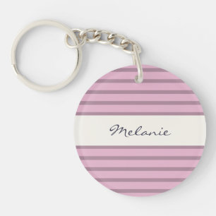 Rosa und Mauve gestreiftes Design Personalisiertes Schlüsselanhänger
