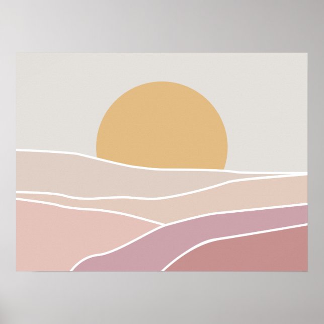 Rosa und Mauve Minimalistische Sonnenuntergang Kun Poster (Vorne)