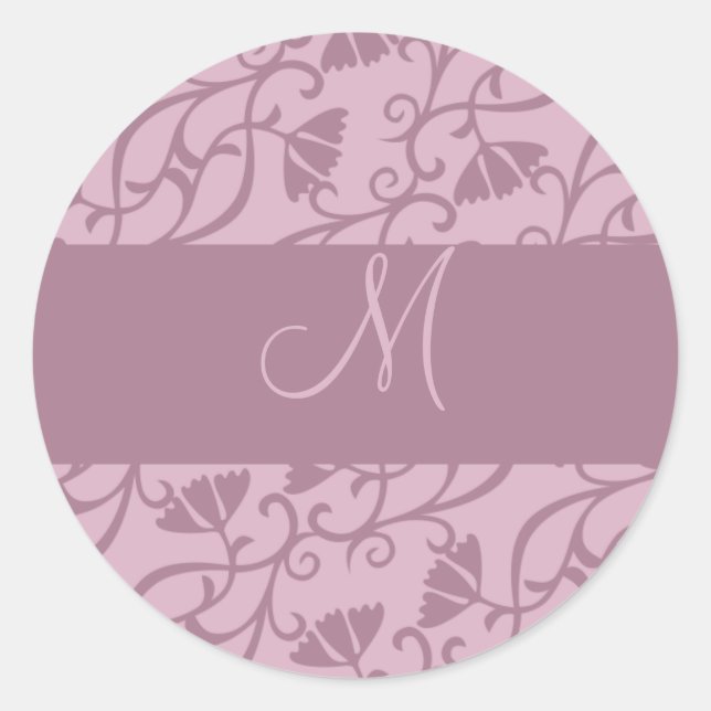 Rosa und Mauve Monogram Runder Aufkleber (Vorderseite)