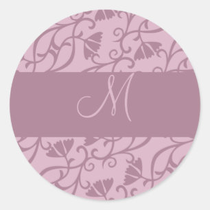 Rosa und Mauve Monogram Runder Aufkleber