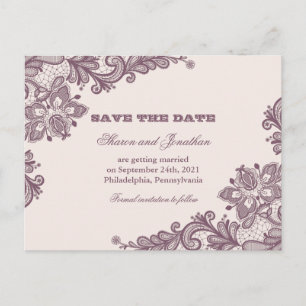 Rosa und Mauve Vintage Spitzen Save the Date Ankündigungspostkarte