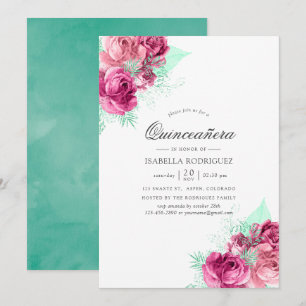 Rosa und Mint Blumen Quinceañera Einladung