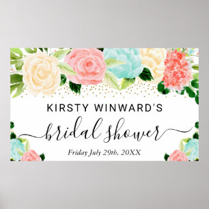 Rosa und Mint Boho Blumen Brautparty Willkommen Poster