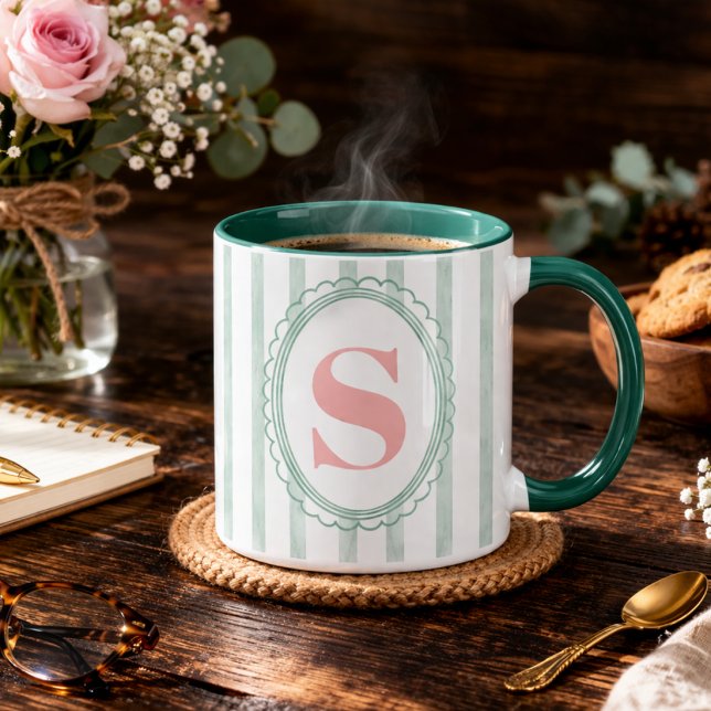 Rosa und Mint Wasserfarben gestreifte individuelle Tasse (Von Creator hochgeladen)