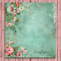Rosa und Mint Wasserfarben Vintage Florales Notizb