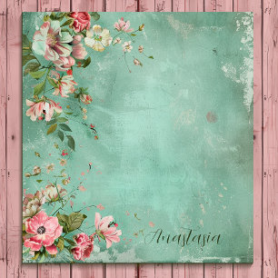 Rosa und Mint Wasserfarben Vintage Florales Notizb Notizblock