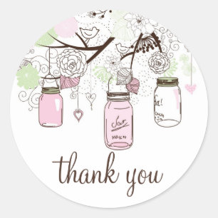 Rosa und Mintgrün Mason Jars Danke Aufkleber