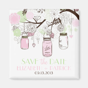 Rosa und mintgrüne Mason-Gläser Save-the-Date-Magn Magnet