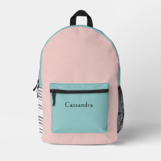 Rosa und mintgrüner personalisierter Name Bedruckter Rucksack