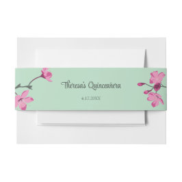 Rosa und Minze Grüne Kirsche Blossom Quinceanera Einladungsbanderole