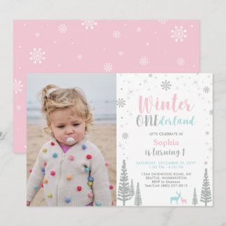 Rosa und Minze | Winter Onederland Girl 1. Geburts Einladung
