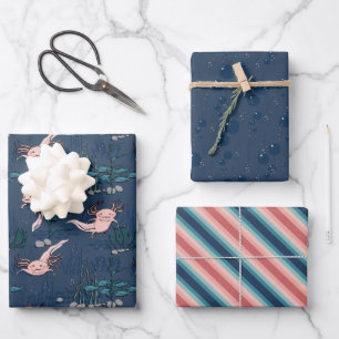 Rosa und navy Blue Mexican Axolotl Geschenkpapier Set