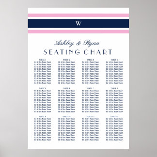 Rosa und Navy Blue Zwölf Tischkarten Poster