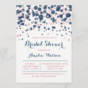 Rosa und Navy Confetti Brautdusche Einladung