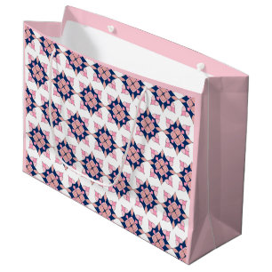 Rosa und Navy Geometrische Blumenfliesen Große Geschenktüte