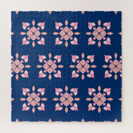 Rosa und Navy Geometrische Blumenfliesen Puzzle