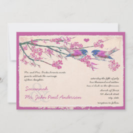 Rosa und Navy Love Bird Cherry Blossom Hochzeit Einladung