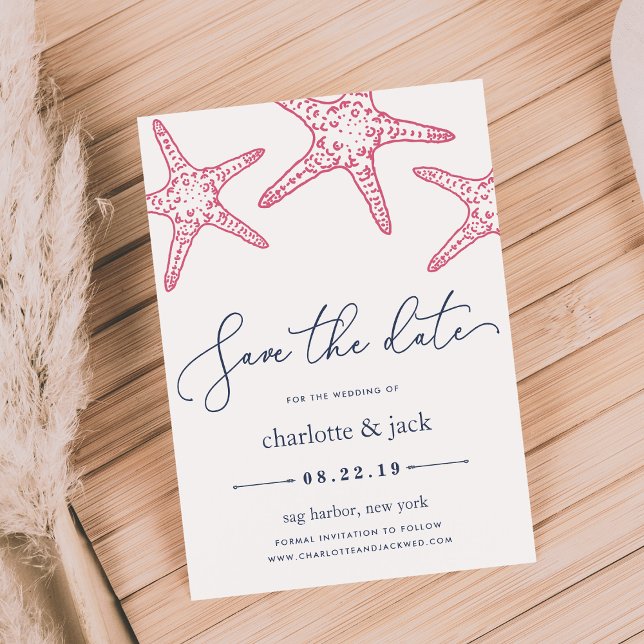 Rosa und Navy Starfish Save the Date Karte (Von Creator hochgeladen)