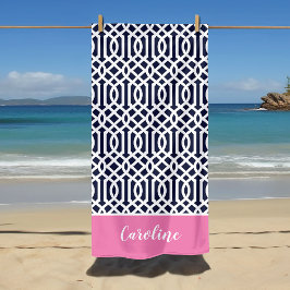 Rosa und Navy Trellis Monogram Strandtuch