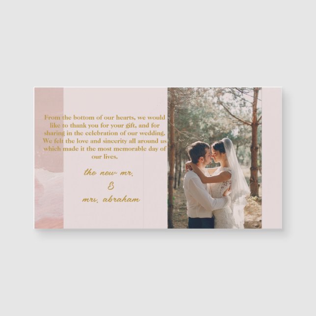 Rosa und neutrale Moderne Elegante Hochzeit danke Magnetkarte (Vorderseite)