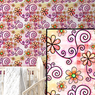 Rosa und orange Abstrakte Blume Tapete