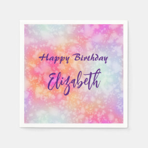 Rosa und orange Abstrakte Wasserfarbe Geburtstag Serviette