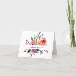 Rosa und orange Aquarell Blumen personalisiert t Dankeskarte