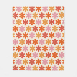Rosa und orange ästhetische retro-groovige Blumen Fleecedecke